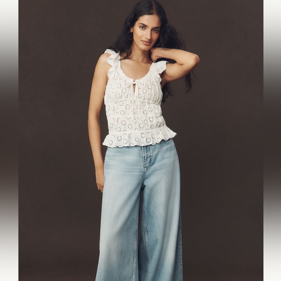 Anthropologie Eyelet Flutter-Sleeve Blouse - Picture 3 of 4